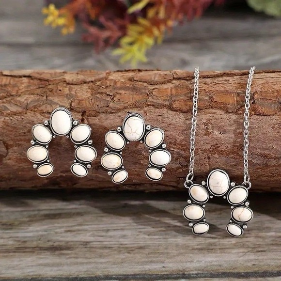 unbranded Jewelry - 😍New NaJA Squash blossom  silver toned necklace earring set gift White Buffalo